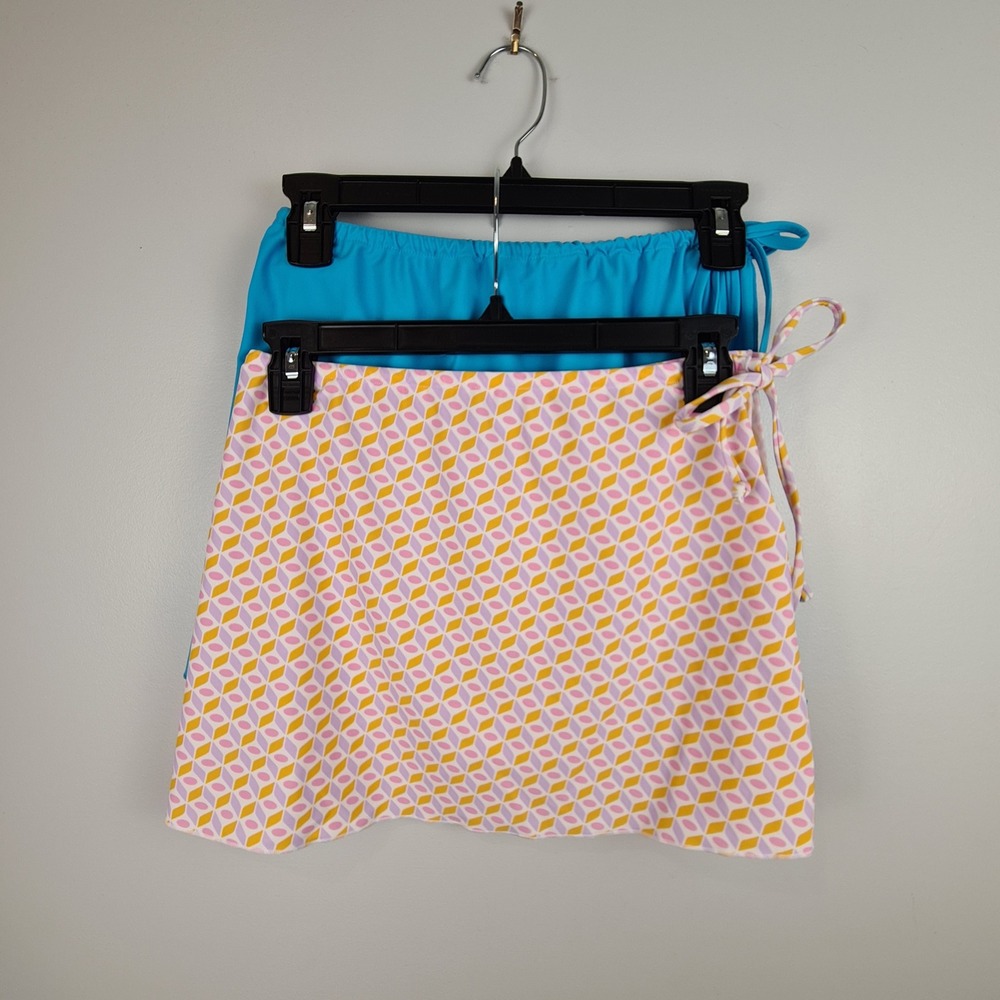 Cabana del Sol Womens Small Swim Skirt Cover Up Set of 2 Blue Geometric Side Tie